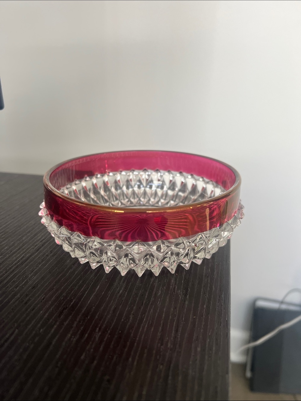 Vintage Indiana Glass Diamond Point Ruby  candy dish